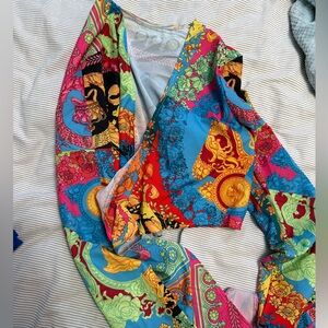 🪩 BOGO Faux Versace Bell Sleeve Tie Front Top